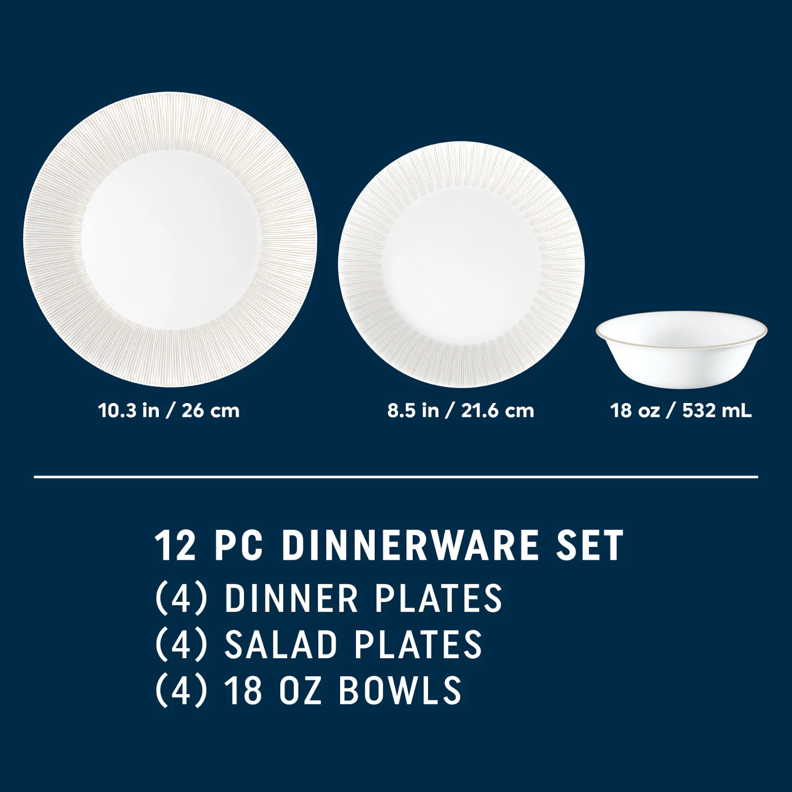 Corelle® Hushed Lines 12-piece Dinnerware Set, Service for 4 - Image 2